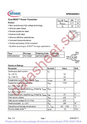 SPW32N50C3 datasheet  